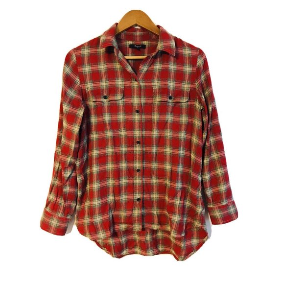 Madewell Tops - Madewell Women's Small Red & Pink Button Down Flannel Plaid Long Sleeve Shirt